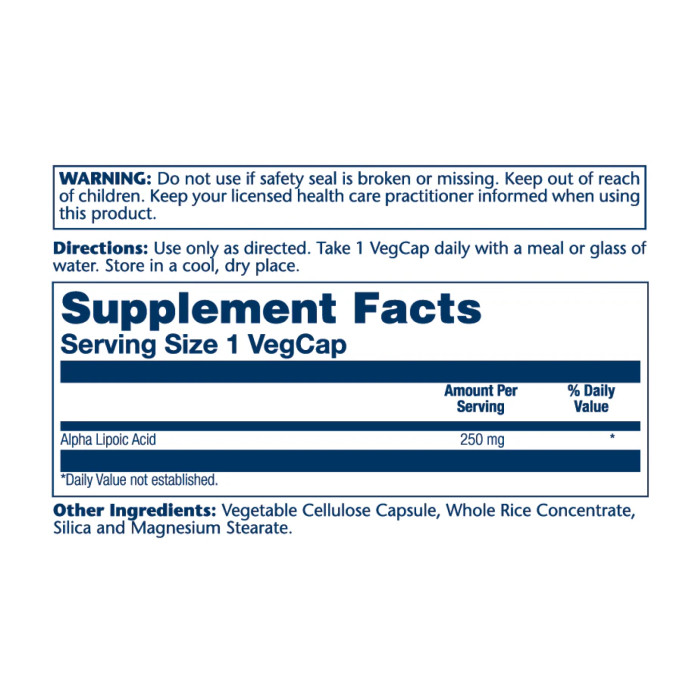 Alpha Lipoic Acid 250mg - 60 vcaps — офіційна ціна та характеристики