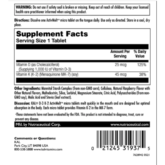 D3 & K2 25mcg - 60 tabs Raspberry — офіційна ціна та характеристики