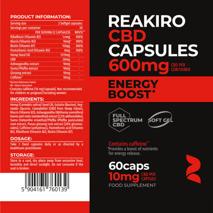 Energy Boost CBD Capsules 600mg - 60 caps