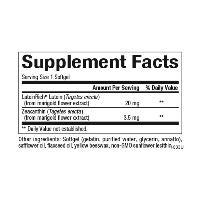 Lutein 20mg - 60 softgels — офіційна ціна та характеристики