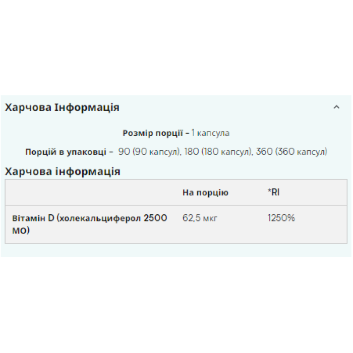 Vitamin D3 - 180caps — офіційна ціна та характеристики