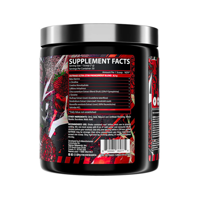 Outrage High‑Stim Pre‑Workout - 30 servings Fruit Punch — офіційна ціна та характеристики