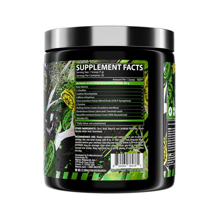 Outrage High‑Stim Pre‑Workout - 30 servings Lemon Lime — офіційна ціна та характеристики