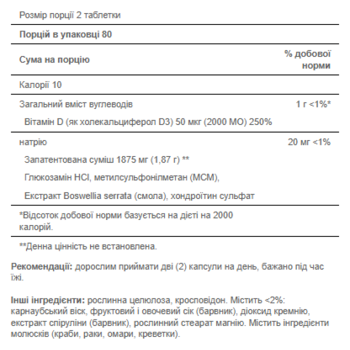 Triple Strength Glucosamine Chondroitin with Vitamin D3 - 160tabs — офіційна ціна та характеристики