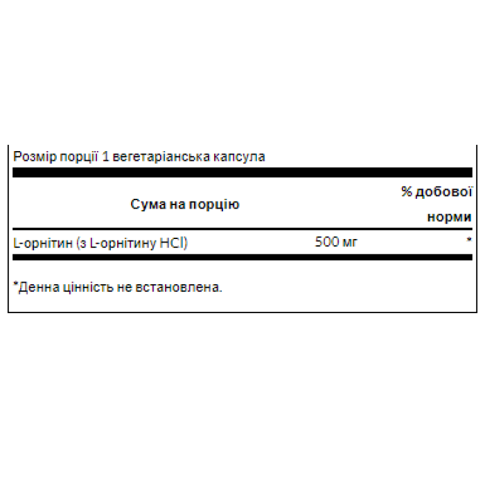 L-Ornithine 500mg - 60veg caps — офіційна ціна та характеристики