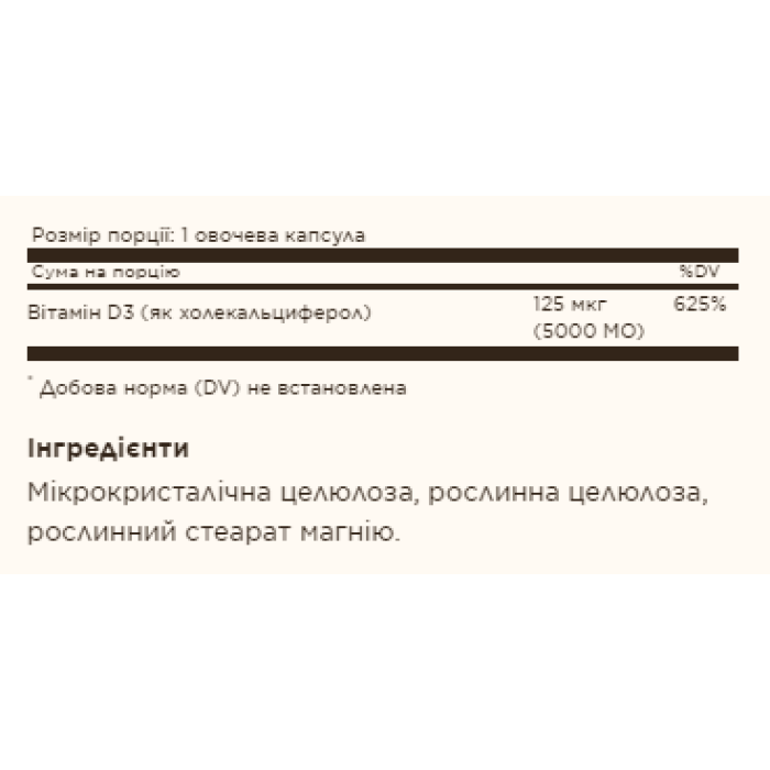 Vitamin D3 (Cholecalciferol) 125 mcg (5,000 IU) - 120 vcaps