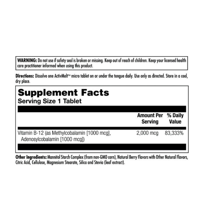 B-12 Methylcobalamin and Adenosylcobalamin 2000mcg - 60 tabs — офіційна ціна та характеристики