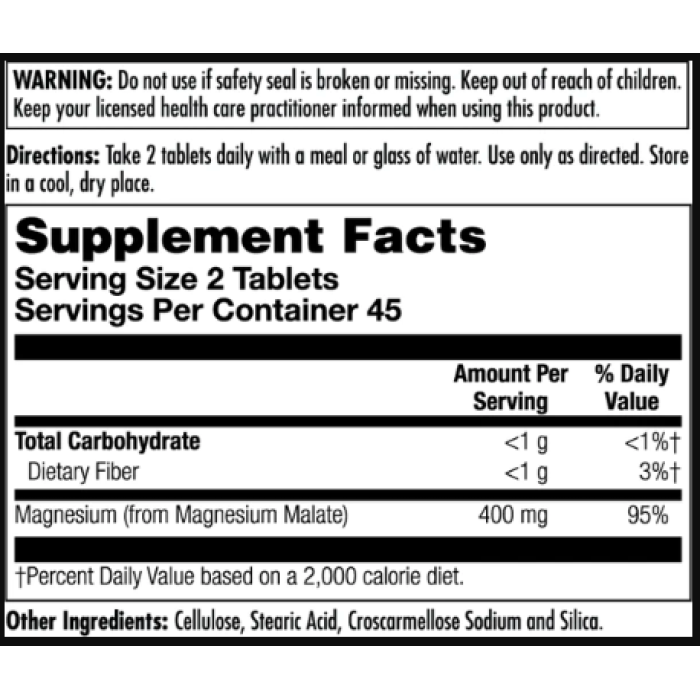 Magnesium Malate 400mg - 90 tabs — офіційна ціна та характеристики