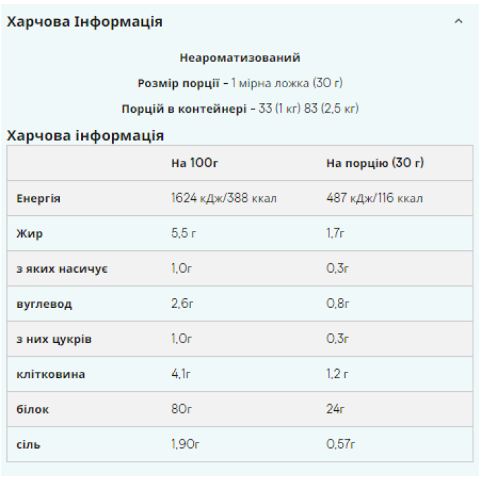 Pea Protein Isolate - 1000g Natural — офіційна ціна та характеристики