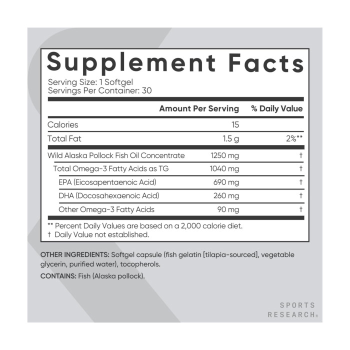 Omega-3 Fish Oil Alaska Pollock 1250mg - 30 softgels — офіційна ціна та характеристики
