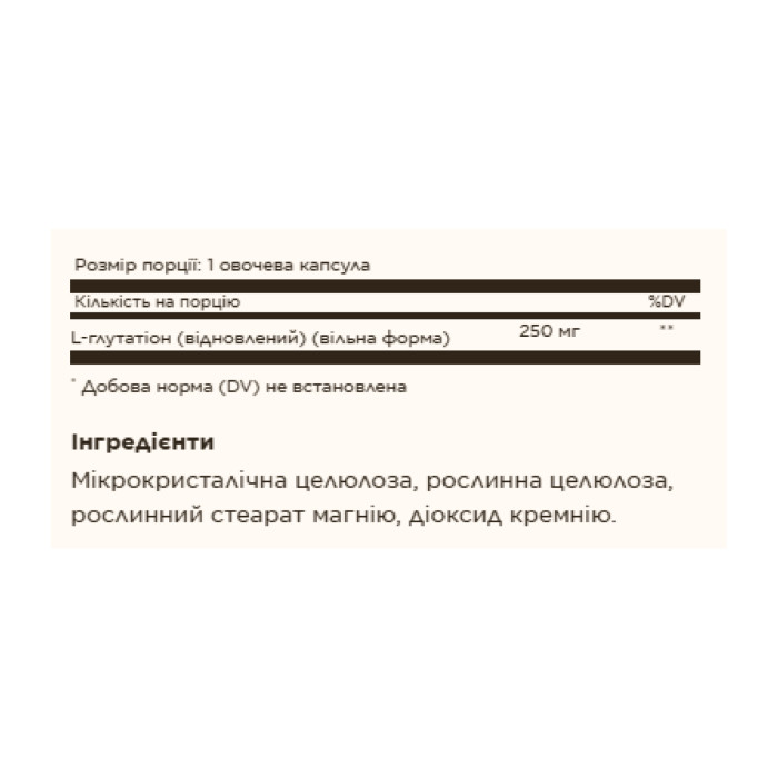 Reduced L-Glutathione 250mg - 30 vcaps — офіційна ціна та характеристики