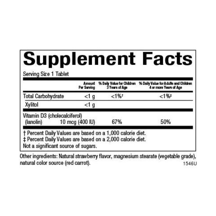 Vitamin D3 10 mcg (400 IU) - 250 tabs Berry Bunch — офіційна ціна та характеристики