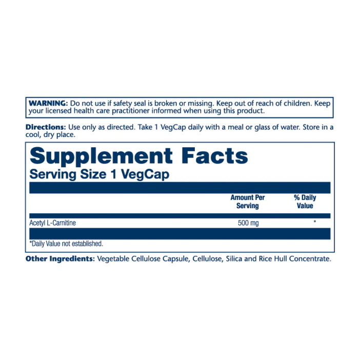 Acetyl L-Carnitine 500mg - 30 vcaps — офіційна ціна та характеристики
