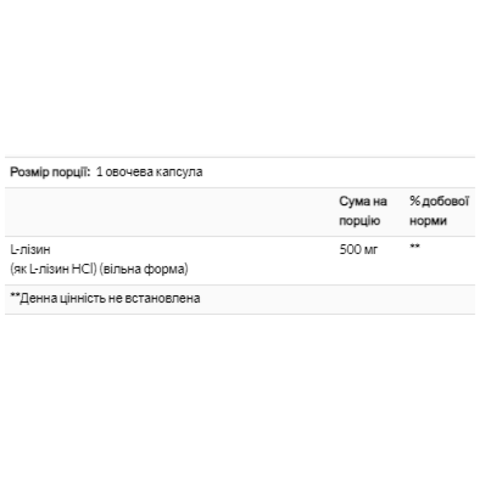 L-Lysine 500 mg - 100 vcaps — офіційна ціна та характеристики