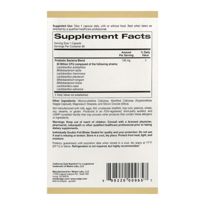 LactoBif 30 Probiotics - 60 veg caps