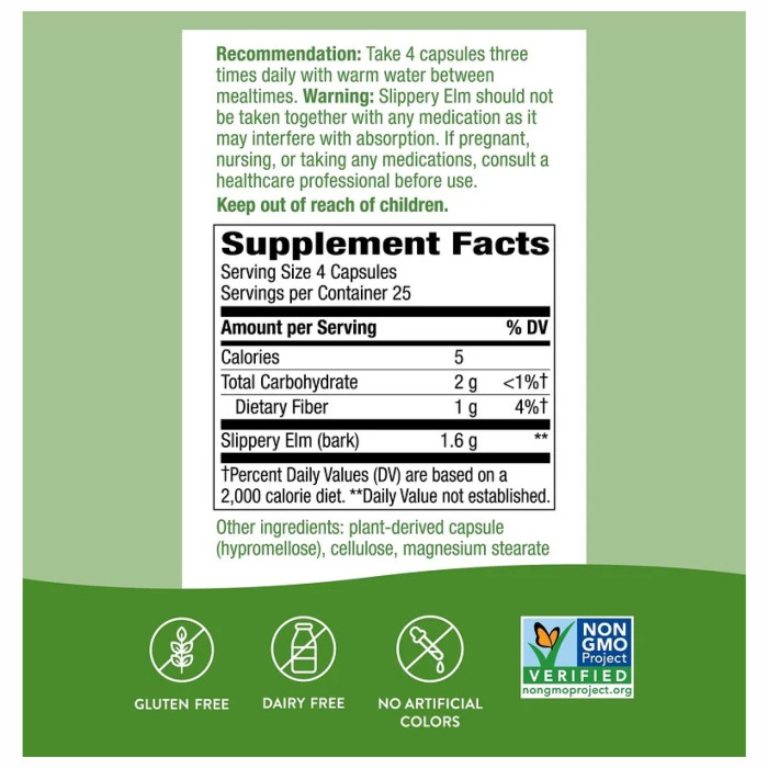 Slippery Elm Bark - 100 vcaps — офіційна ціна та характеристики