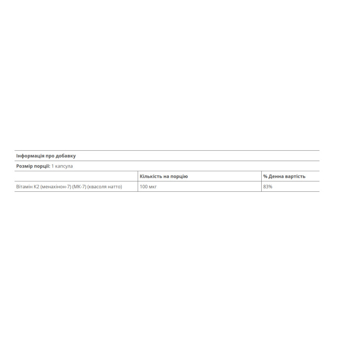 Vitamin K2 100mcg - 60 vcaps — офіційна ціна та характеристики
