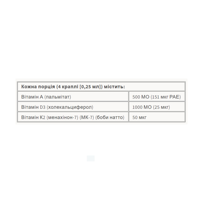 Vitamin K2+D3+A 50 mcg/1000 IU/500 IU - 30ml