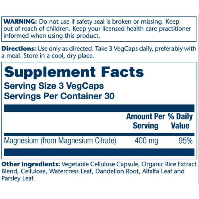 Magnesium Citrate 400mg - 90 vcaps — офіційна ціна та характеристики