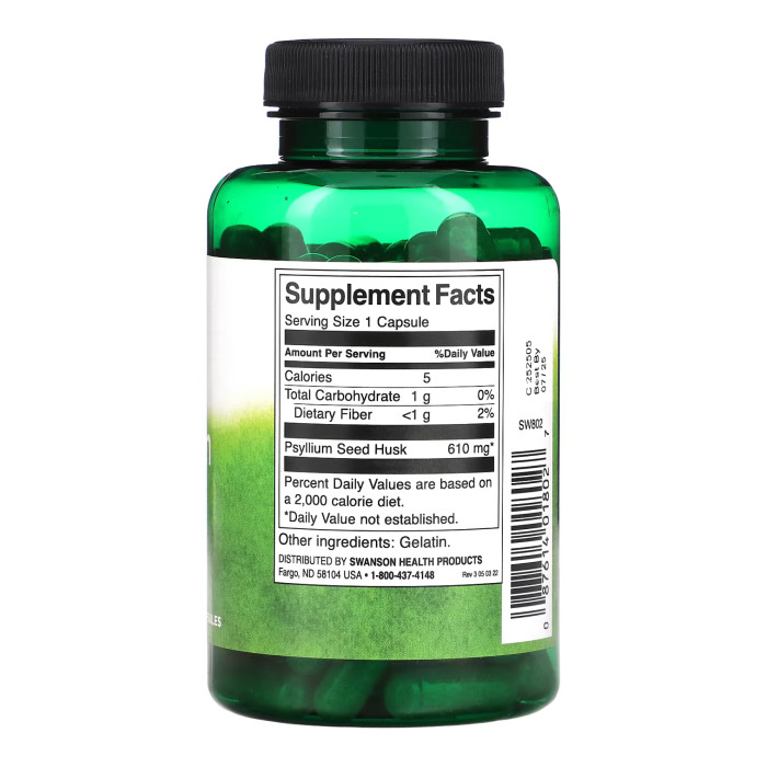 Psyllium Husks 610mg - 100 caps — офіційна ціна та характеристики