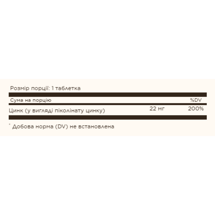 Zinc Picolinate 22 mg - 100 tab — офіційна ціна та характеристики