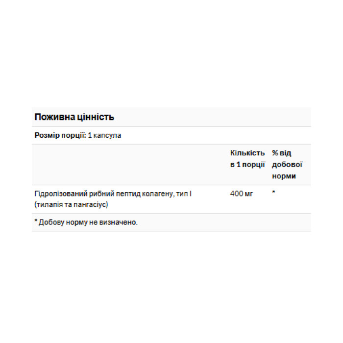 Type I Hydrolyzed Marine Collagen Peptides 400mg - 60 caps — офіційна ціна та характеристики