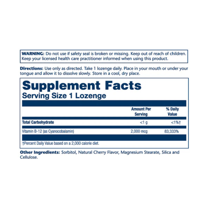 Vitamin B-12 2000mcg - 90 lozenges Natural Cherry — офіційна ціна та характеристики