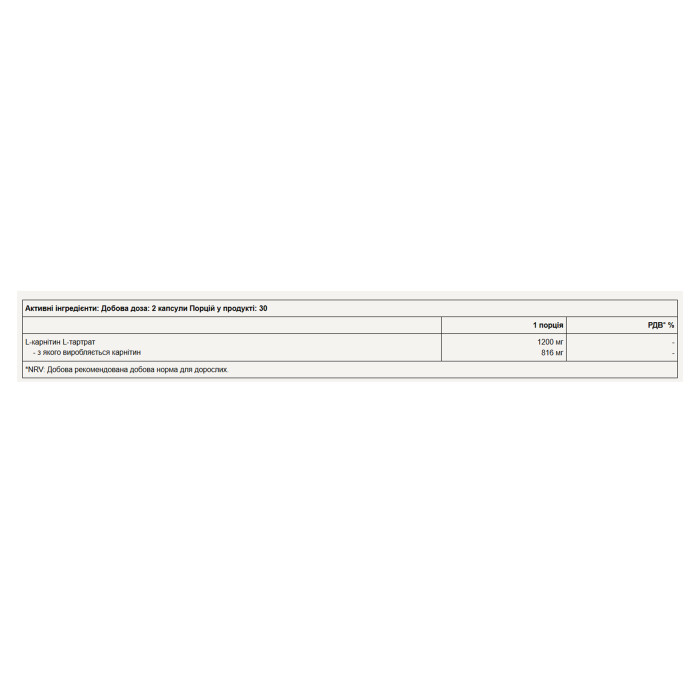 Carnitine - 60 caps — офіційна ціна та характеристики