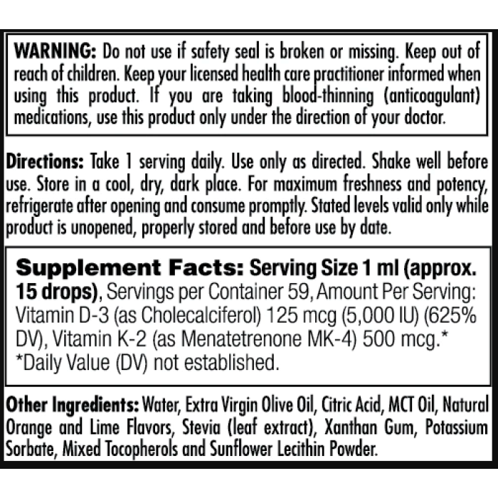 D3 K2 DropIns 125mcg - 2 oz Citrus (Затерта дата)