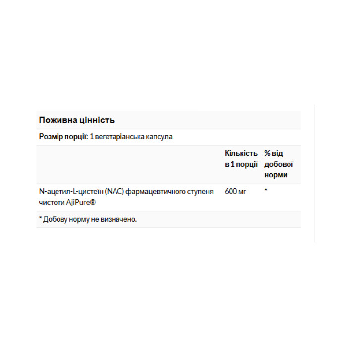 N-Acetyl L-Cysteine 600 mg - 60 caps — офіційна ціна та характеристики