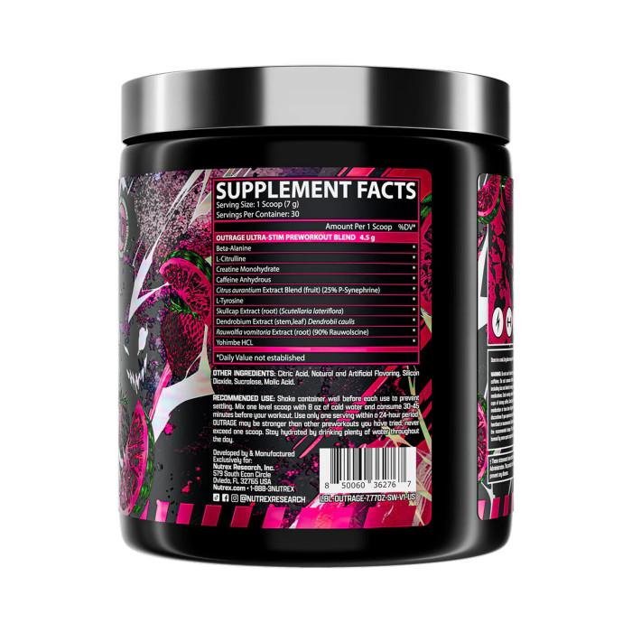 Outrage High‑Stim Pre‑Workout - 30 servings Strawberry Watermelon — офіційна ціна та характеристики