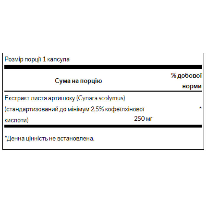 Artichoke Extract Standardized 250 mg - 60caps — офіційна ціна та характеристики