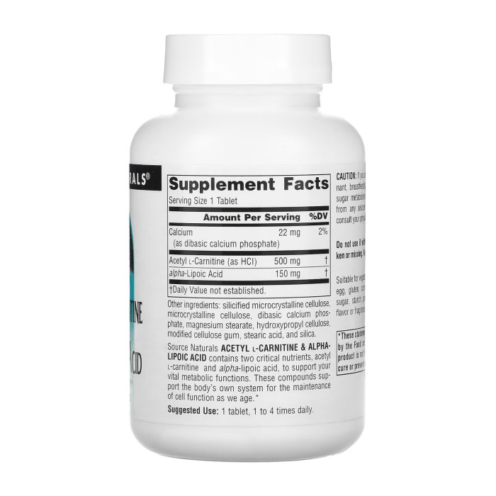 Acetyl L-Carnitine & Alpha-Lipoic Acid 650mg - 60 tabs — офіційна ціна та характеристики