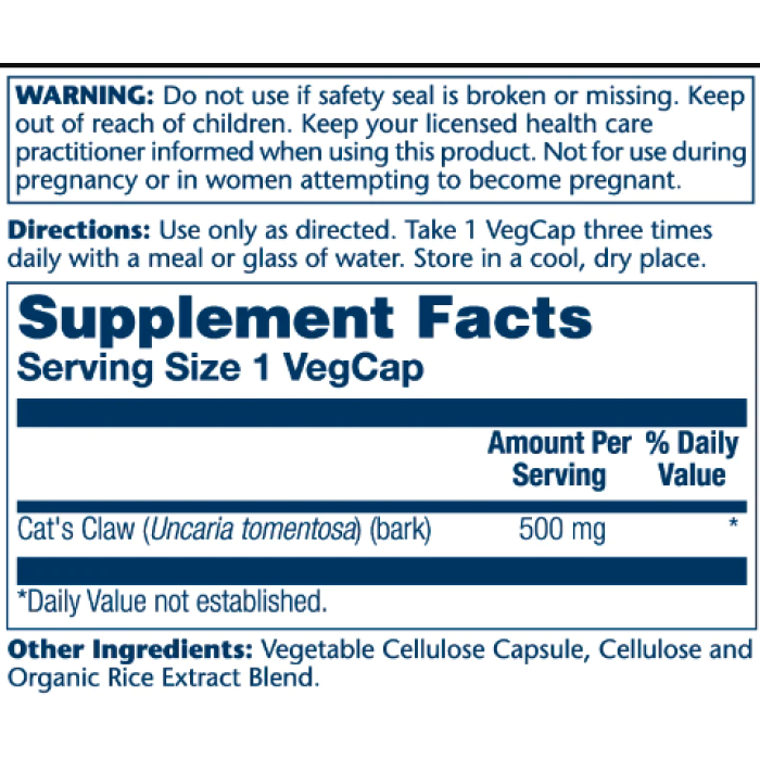 Cat's Claw 500mg - 100 vcaps — офіційна ціна та характеристики