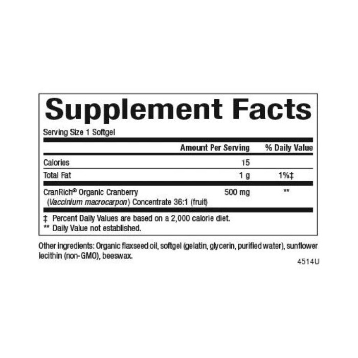 CranRich®️ Super Strength Organic Cranberry Concentrate 500mg - 90 softgels — офіційна ціна та характеристики