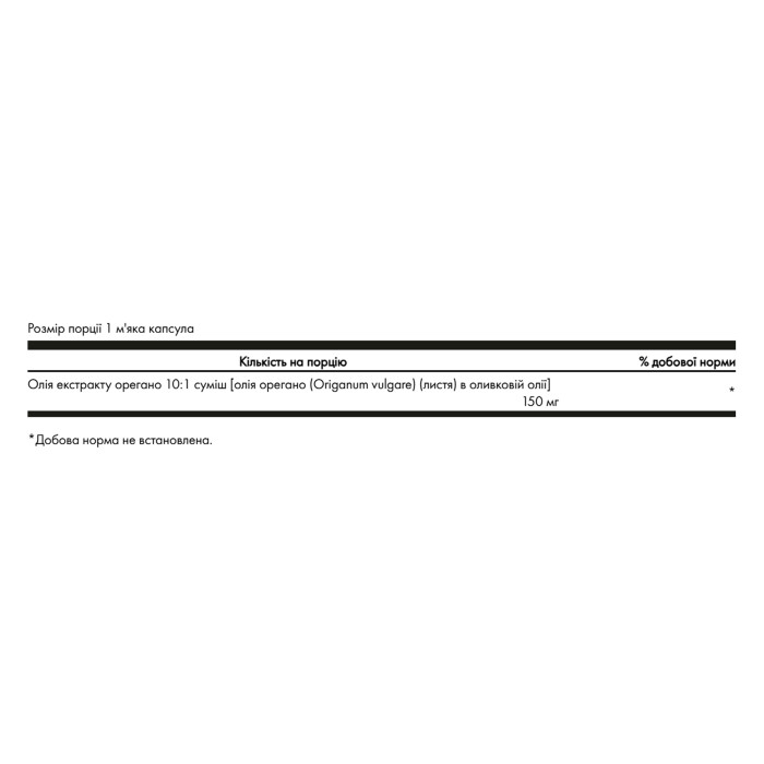 Oregano Oil 10:1 Extract 150mg - 120 softgels — офіційна ціна та характеристики