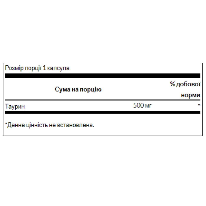 Taurine 500mg - 100caps — офіційна ціна та характеристики