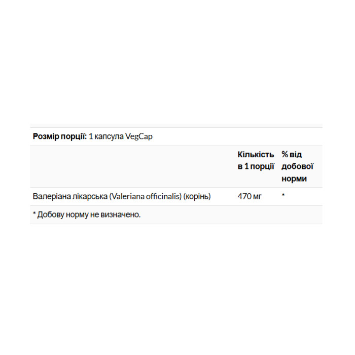 Valerian Root 470mg - 100 vcaps — офіційна ціна та характеристики