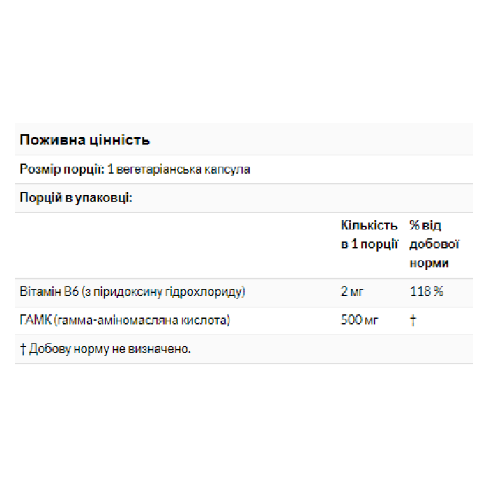 GABA 500mg - 200 veg caps — офіційна ціна та характеристики