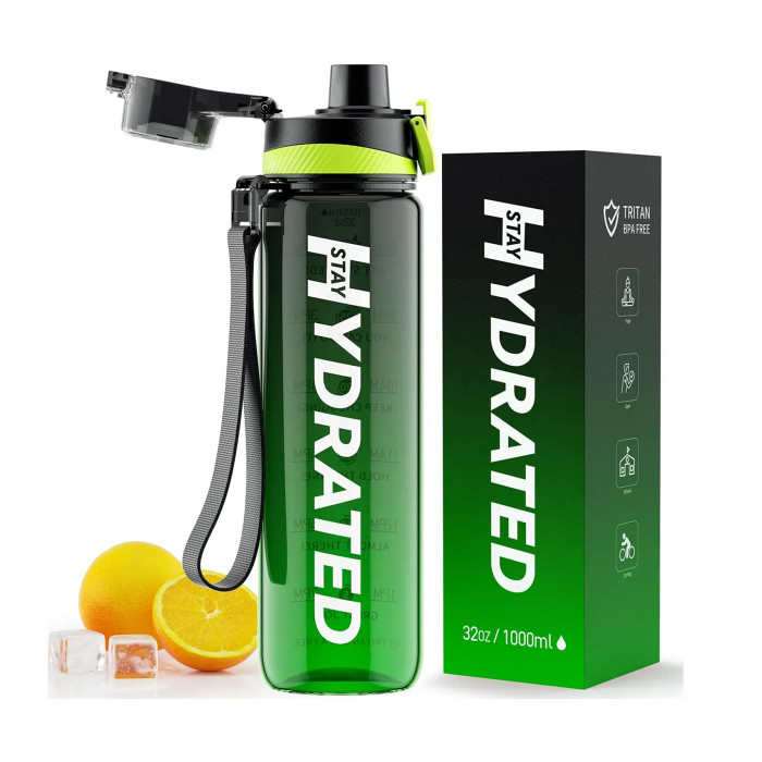 Hydrated Water Bottle - 1000ml Tritan Green Black — офіційна ціна та характеристики