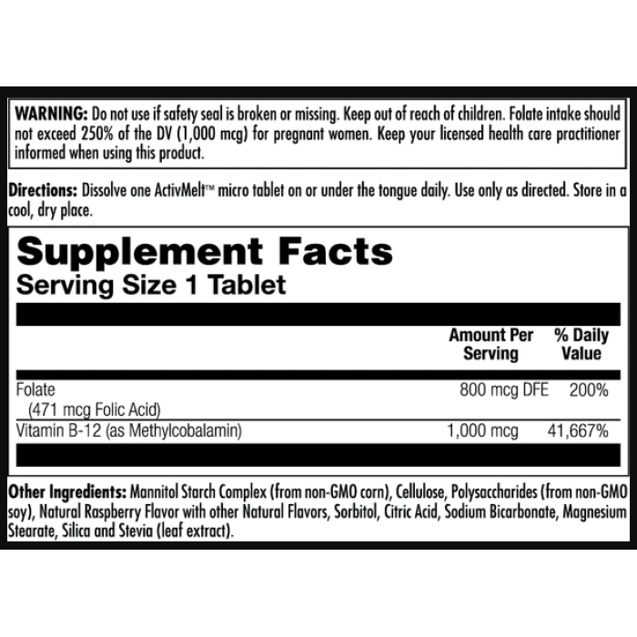 Folic Acid Methyl B-12 800mcg - 60 tabs Raspberry