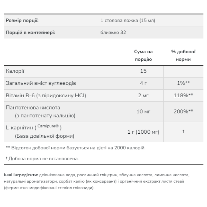 Carnitine Liquid 1000mg - 473ml Tropical Punch — офіційна ціна та характеристики