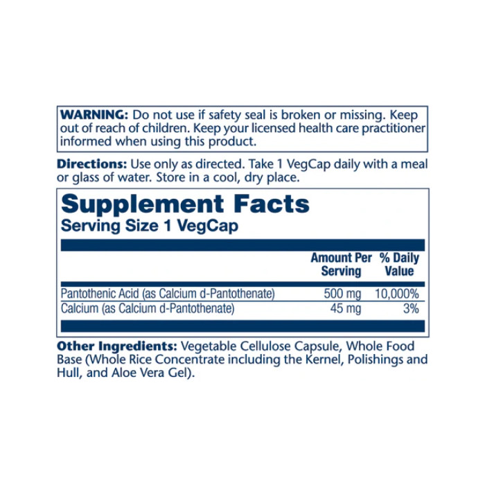 Pantothenic Acid 500mg - 100 veg caps — офіційна ціна та характеристики