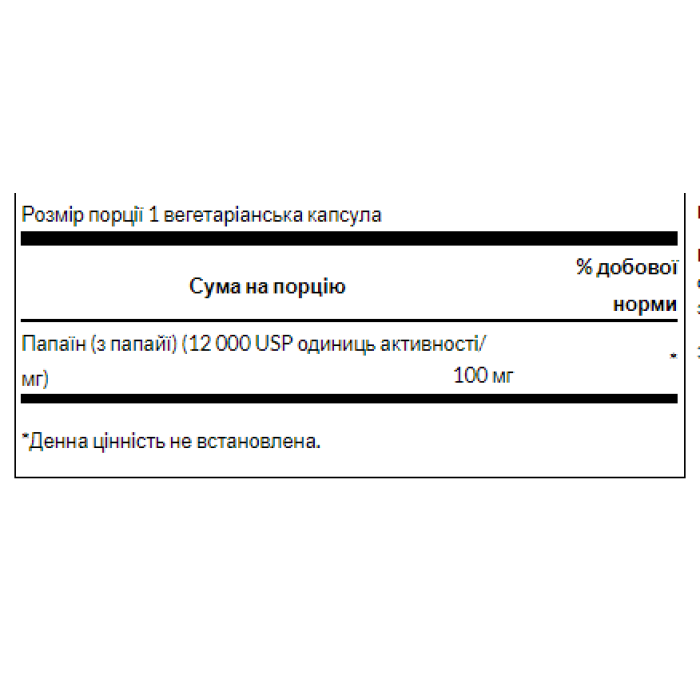 Papaya Enzyme Papain 100 mg - 90veg caps — офіційна ціна та характеристики