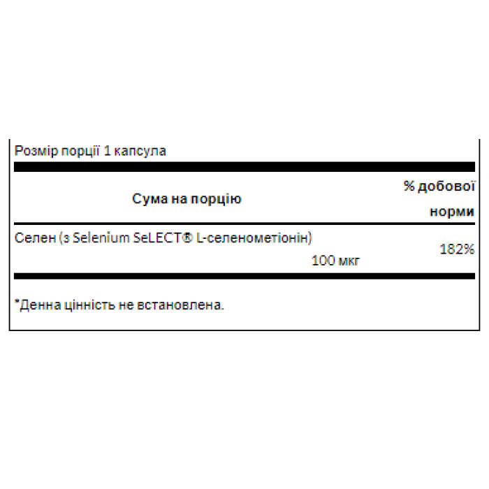 Selenium L-Selenomethionine 100mcg - 300cap — офіційна ціна та характеристики