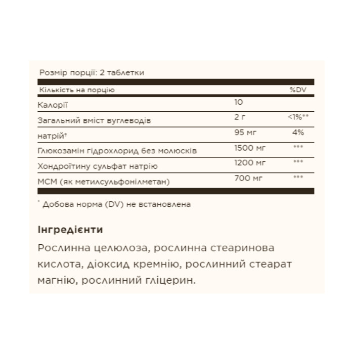 Triple Strength Glucosamine Chondroitin MSM - 60 tabs — офіційна ціна та характеристики