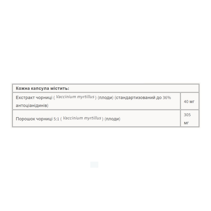 Bilberry 40mg - 90 caps — офіційна ціна та характеристики