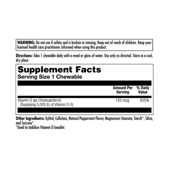 D-3 5000 IU 125mcg - 60 chewables — офіційна ціна та характеристики
