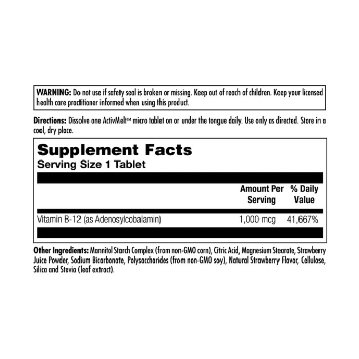 B12 Adenosylcobalamin 1000mcg - 90 tabs — офіційна ціна та характеристики
