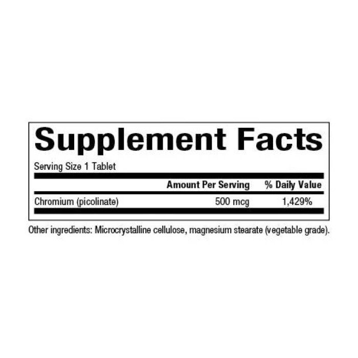 Chromium Picolinate 500mcg - 90 tabs — офіційна ціна та характеристики